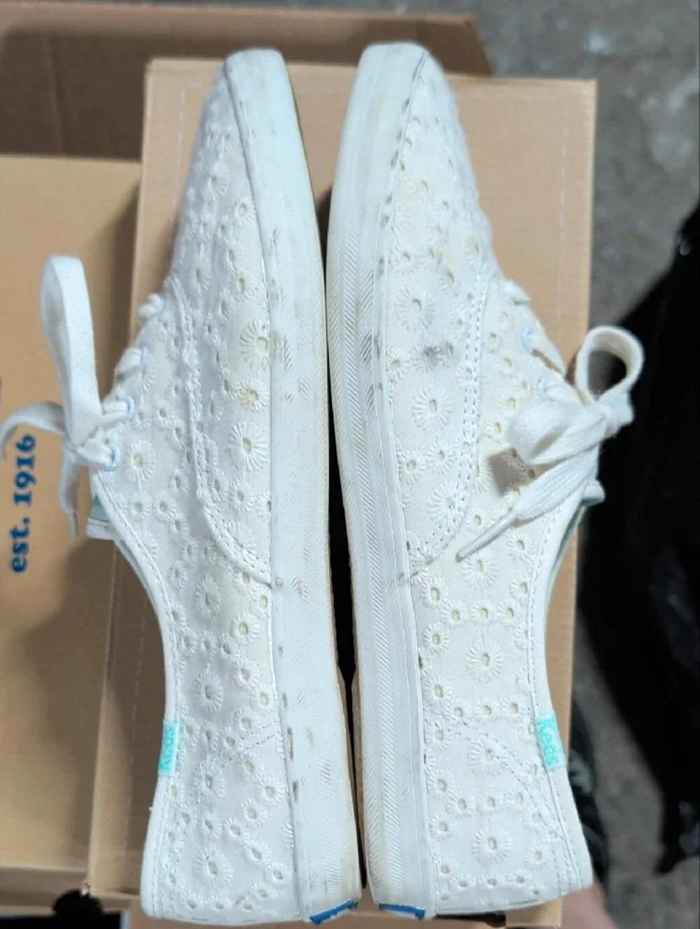 Keds White Eyelet Canvas Sneakers with Mint Insoles
